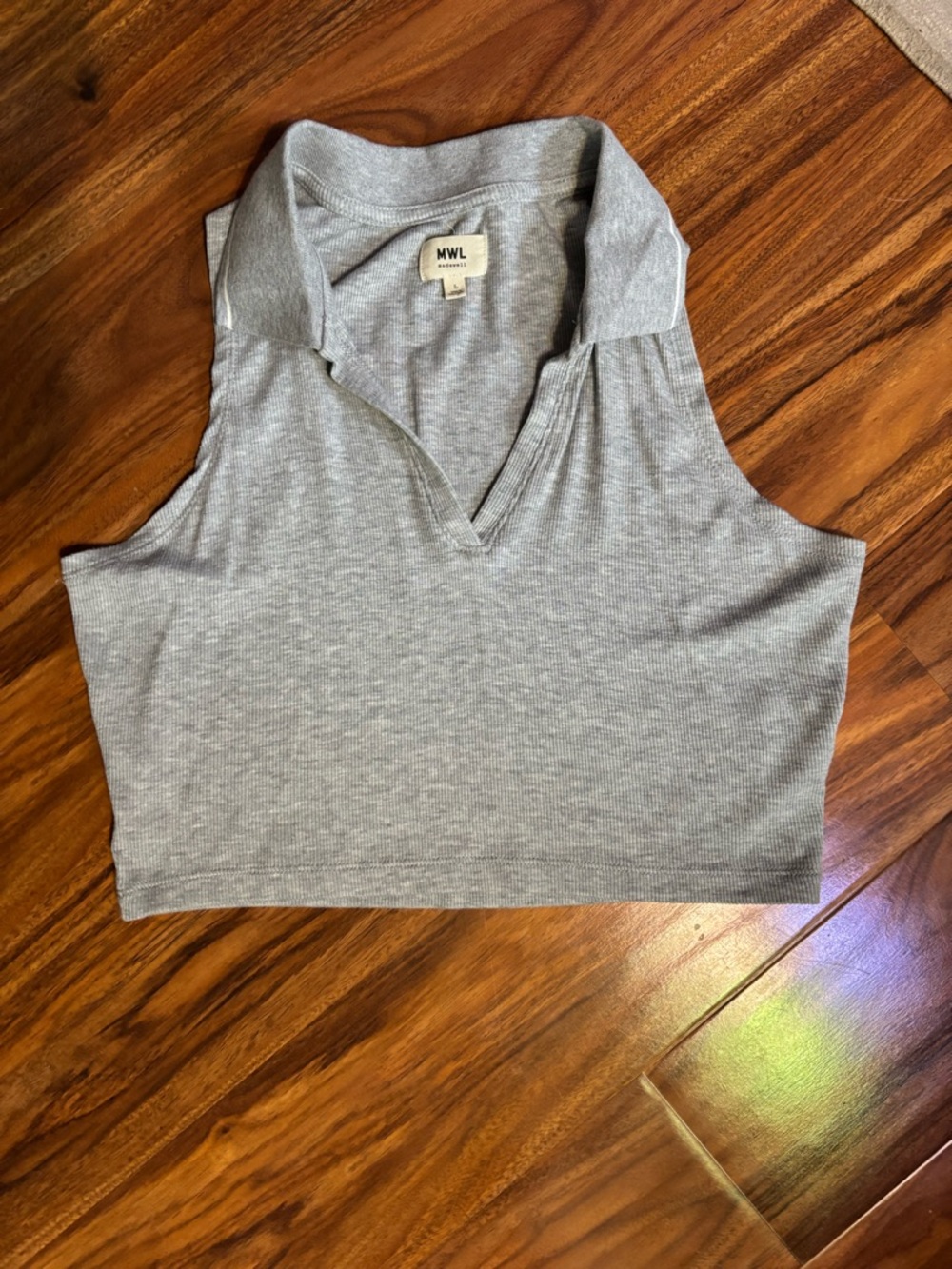 Madewell Light Gray Ribbed Sleeveless Polo Crop Top